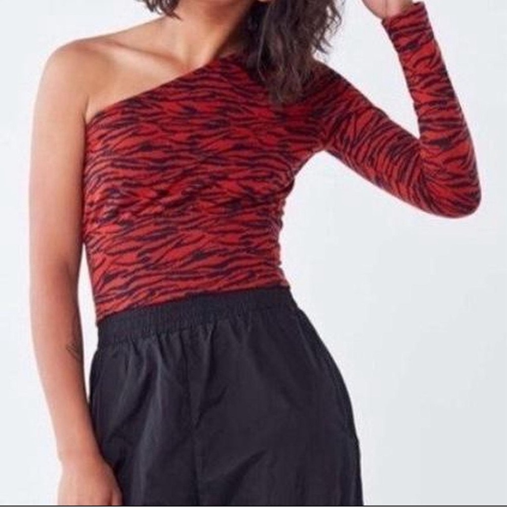 Urban Outfitters Orange & Black One Shoulder Crop Top Sweater